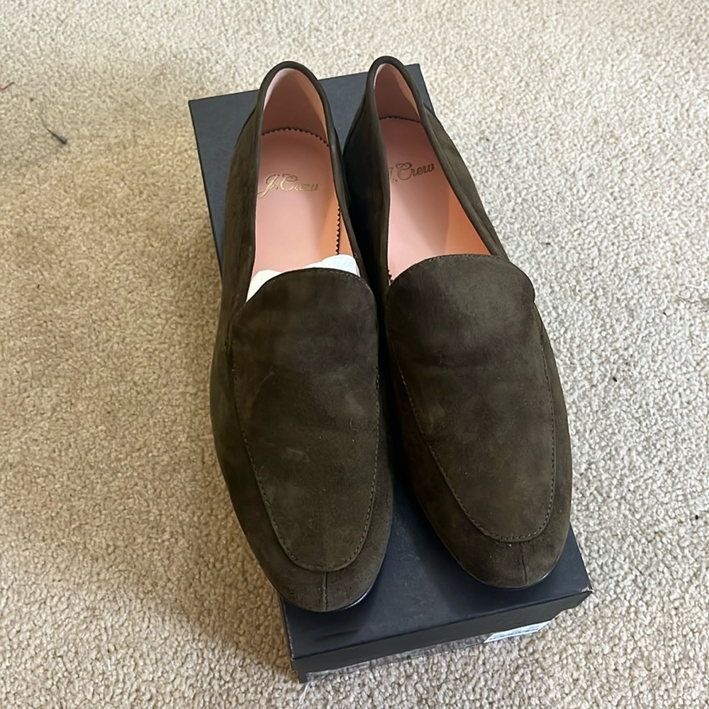 NWT J. CREW olive green suede loafers - Picture 3 of 9